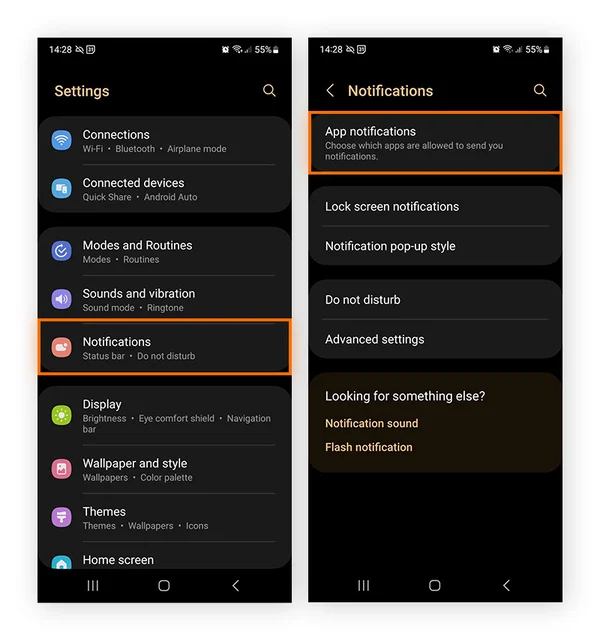 要在 Samsung上停止弹出广告，请打开设置，点击通知，然后选择应用通知