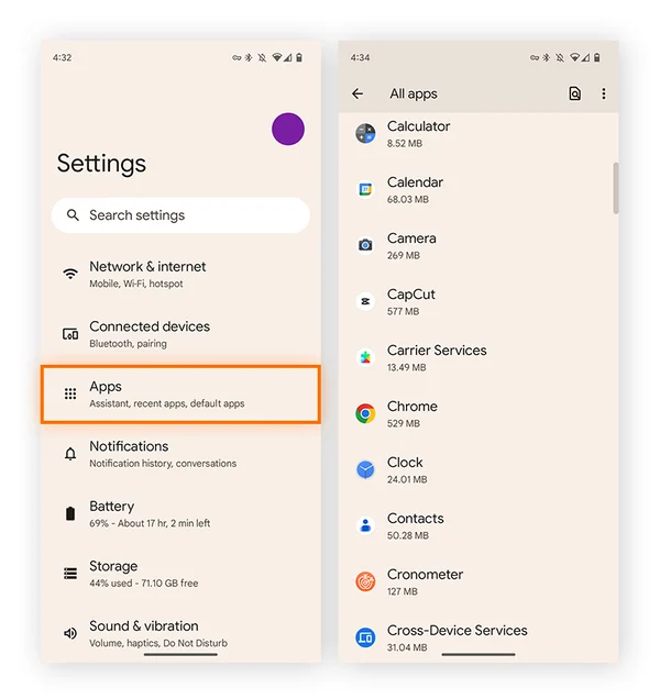 从 Android 设置菜单导航到应用