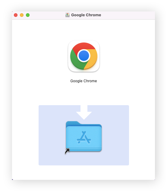 Google Chrome 图标指向应用程序文件夹箭头。